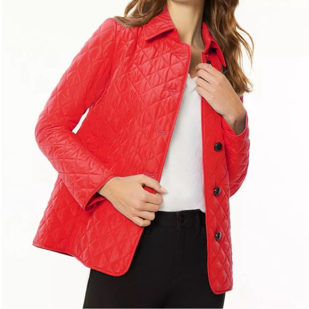Jones New York Red Quilted Jacket With 5 Buttons              Size Small